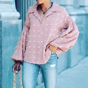 SWISS DOT Medium mauve pink collared TOP nwt SHIRT **lined